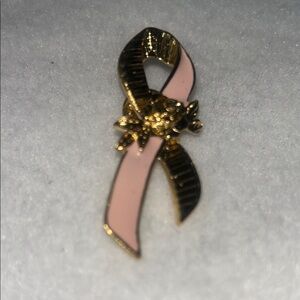 Vintage AVON Goldtone and Pink Breast Cancer Ribbon Brooch
